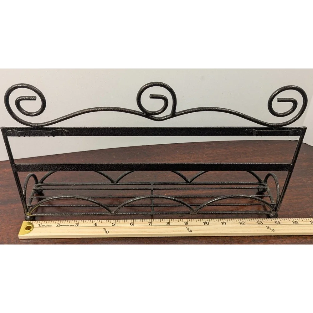 Black‎ Metal Scrollwork Wall Mounted Guest Towel Holder Bathroom Organizer